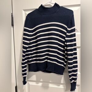 J. Crew Navy and White Striped Turtleneck Sweater